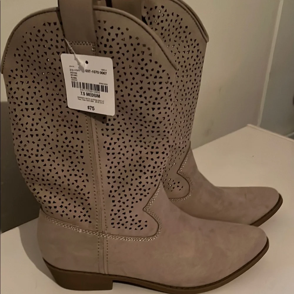 Women's Perforated Western Cowgirl Boots in Taupe - Picture 1 of 2